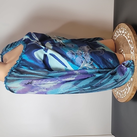 Forbidden Blue Ruffle Neck-line Sheer Balloon Sleeves Blouse - Picture 7 of 17